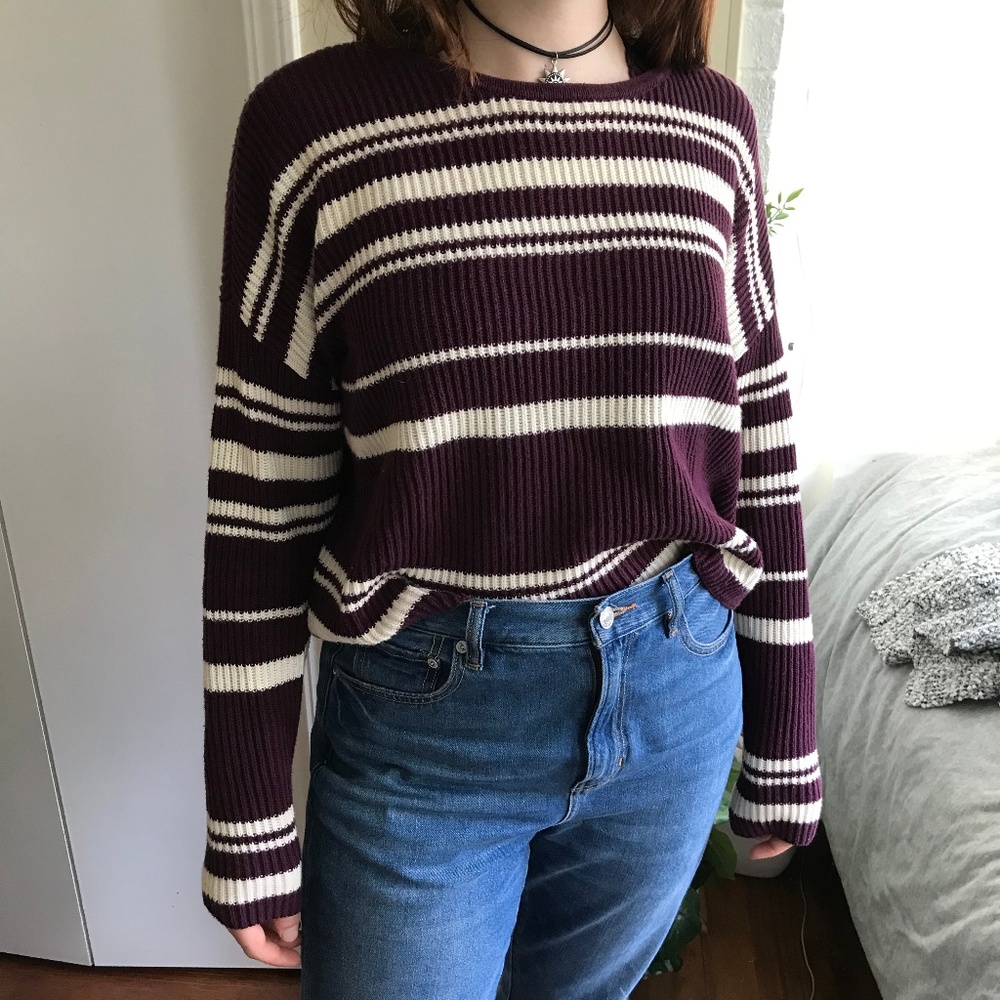 SOLD - Maroon & White Striped Sweater